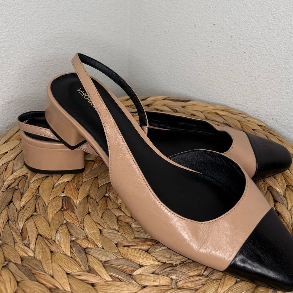 Veronica Beard Heels Cecile Half d'Orsay Slingback Block Heel Captoe black camel - Picture 8 of 10